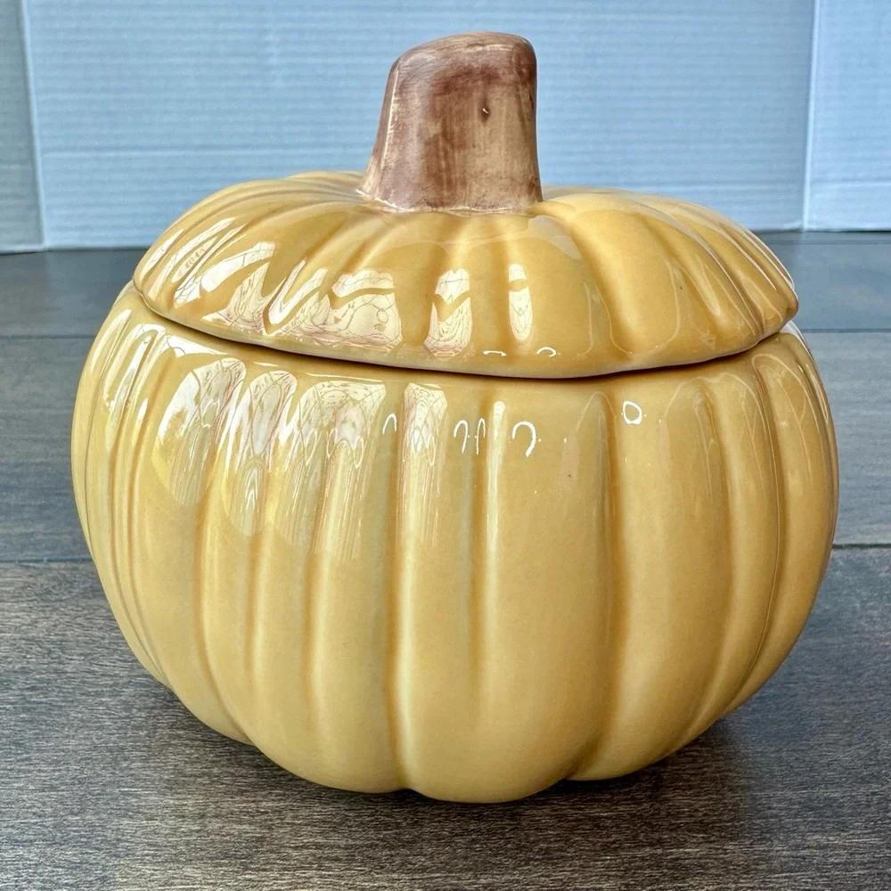 Williams Sonoma Harvest Pumpkin Individual Soup Bowl w Lid - Lid has tiny Chip